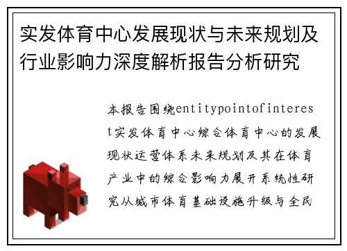 实发体育中心发展现状与未来规划及行业影响力深度解析报告分析研究